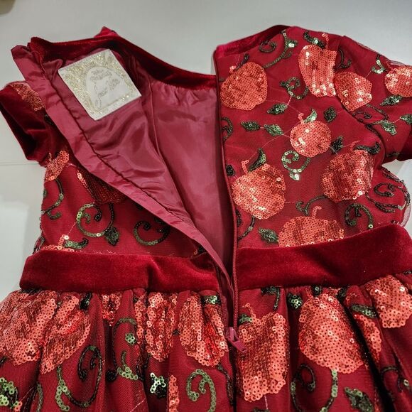 Girls Disney Snow White Elegant Apple Embroidered Sequin Party Dress Size 5/6 - Picture 16 of 16